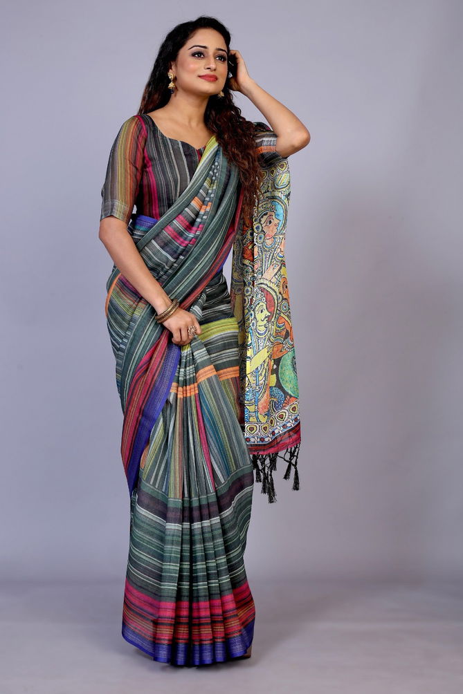 Bhargavi Pure Linen Printed Sarees Catalog